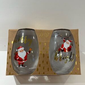 Merry & Bright Stemless wine glass set NEW 22 oz, Set of two.
